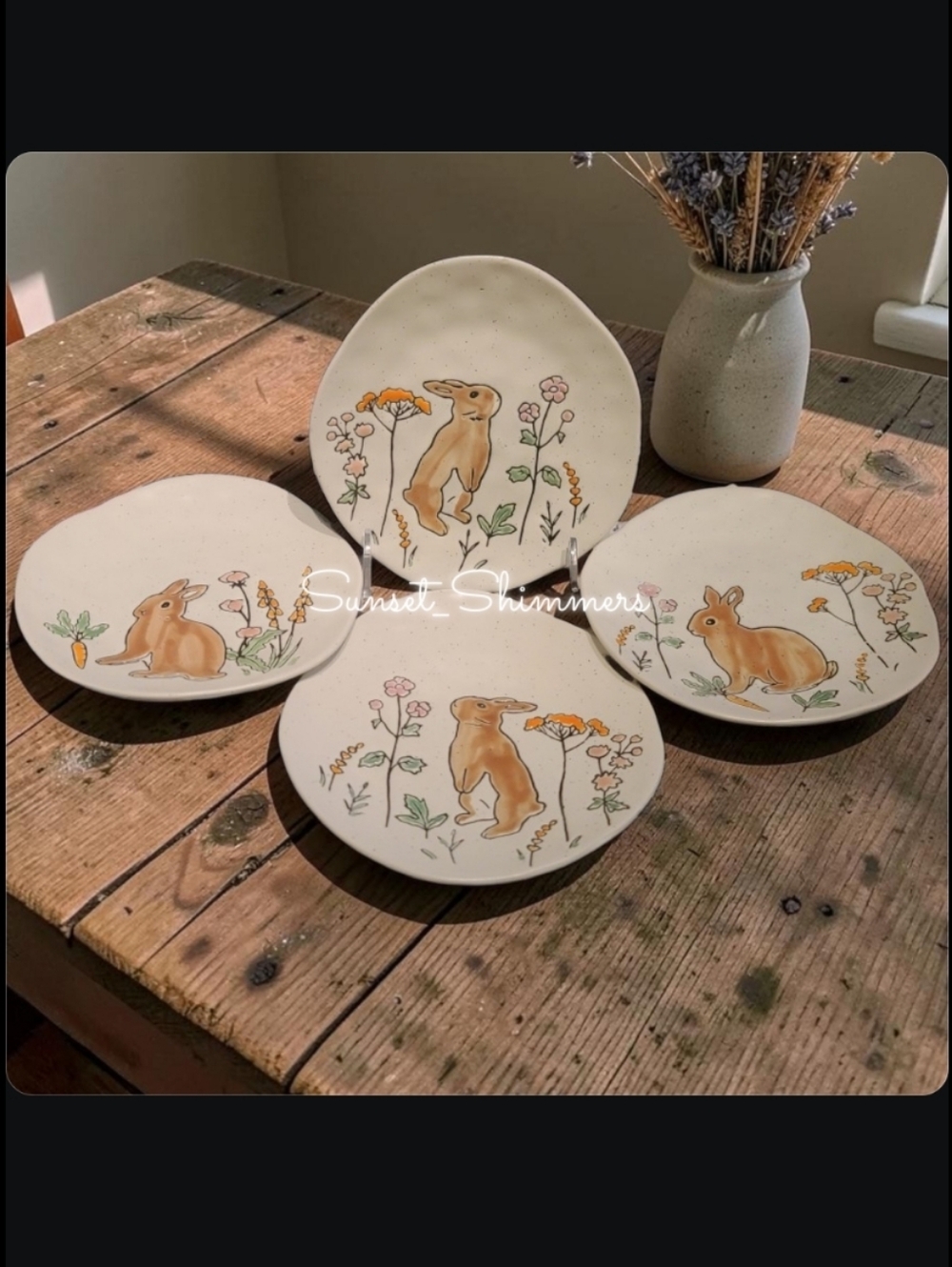 x4 Eli Ana Summer Franny Bunny Rabbit Etched Farmhouse App Dessert Plates Set 6" - Picture 8 of 8